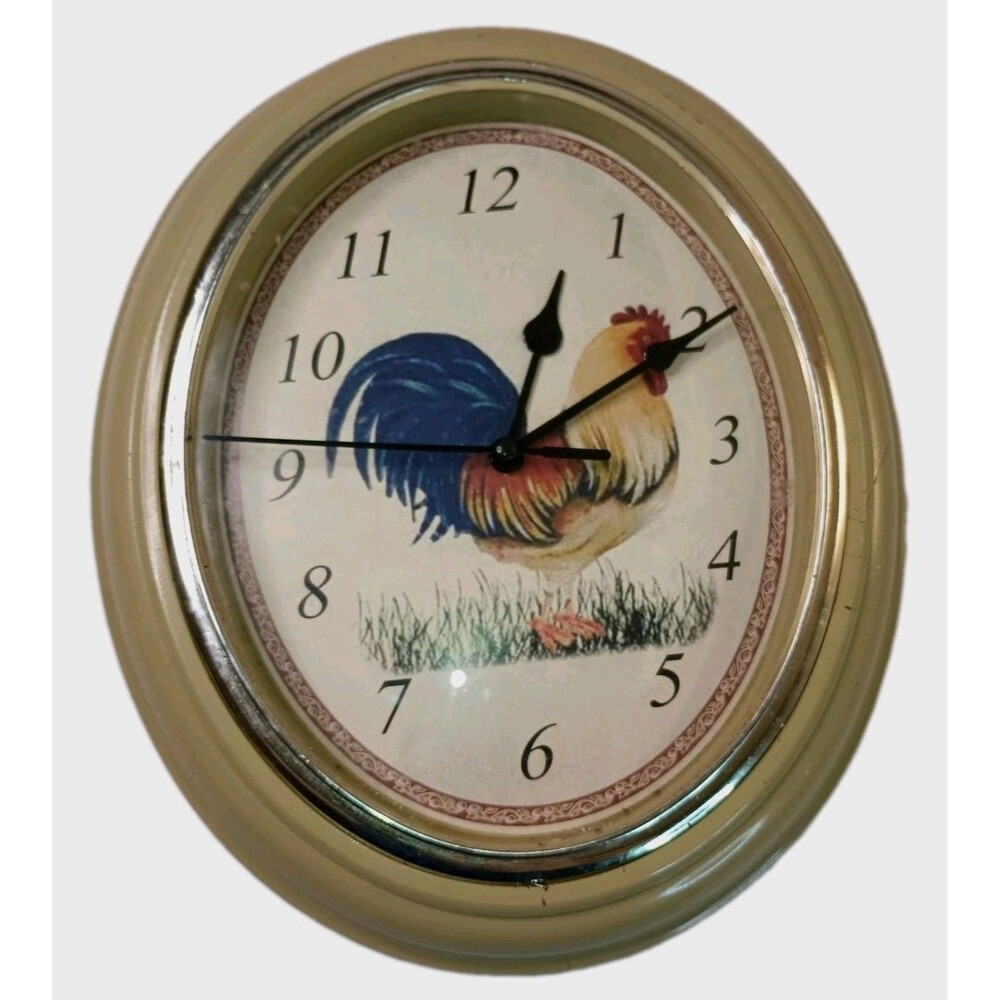 ROOSTER Oval Quartz Wall CLOCK Beige Plastic Frame. Tested -it Works.  (B0065B4)